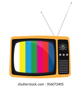 Vector illustration orange retro tv with antenna flat icon. Retro television