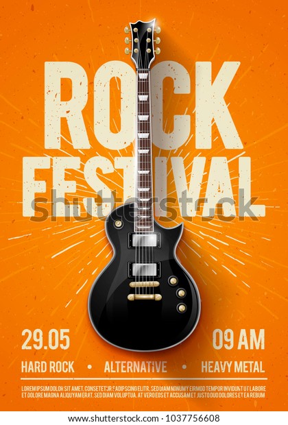 Vektorgrafik Orange Rock Festival Konzert Flyer Oder Posterdesign Vorlage Mit Gitarre Ort Stock Vektorgrafik Lizenzfrei