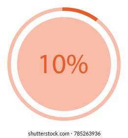 Vector illustration orange round, circle pie graph, chart with percentage 10 % icon