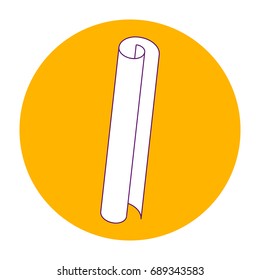 vector illustration orange round icon, scroll, piece of paper, line art