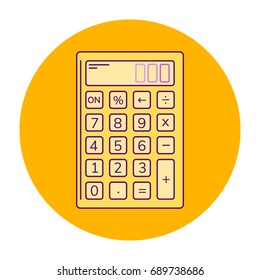 vector illustration orange round icon, calculator, line art