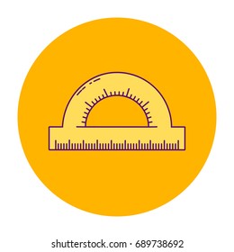 Vector Illustration Orange Round Icon, Protractor, Line Art