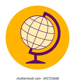 vector illustration orange round icon, globe, line art