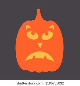 Vector illustration: orange scary carved pumpking Jack-o-lantern isolated on black background. Decorative element for Halloween party greeting cards, posters, postcards, wrapping paper, scrapbooking
