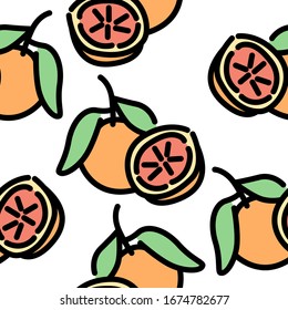 Vector illustration of orange. Seamless pattern white isolated background