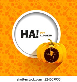 Vector illustration of orange seamless patterns happy Halloween party. Spider carved on a pumpkin. Use brochures, printed materials, banner, greeting, card.