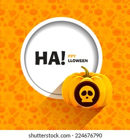 Vector illustration of orange seamless patterns for a happy Halloween party. Skull carved on a pumpkin. Use for brochures, printed materials, banner, greeting, card