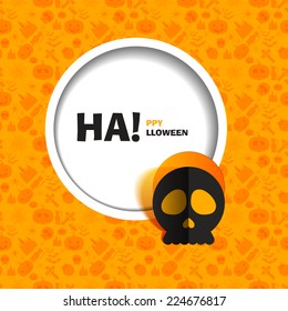 Vector illustration of orange seamless patterns a happy Halloween party. Flat design. Black skull paper cut out from the background. Use for brochures, printed materials, banner, greeting, card