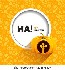 Vector illustration of orange seamless patterns a happy Halloween party. Burial tomb cross carved on a pumpkin. Use for brochures, printed materials, banner, greeting, card