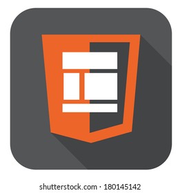 vector illustration of orange shield with responsive design layout, isolated web site development icon on white background