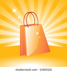 vector illustration orange shopping bag on retro background