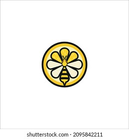 vector illustration of orange slice with bee