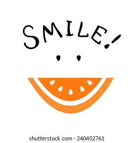 the vector illustration of orange slice smiling in flat design style
