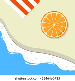 Vector illustration of orange slices by the beach