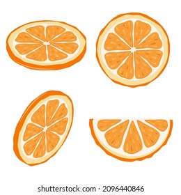 vector illustration of orange slices in isometry, isolated on a white background