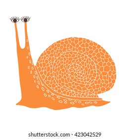 Vector illustration of an orange snail with eyes
