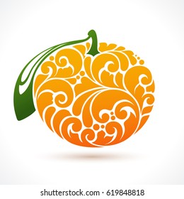Vector illustration orange - symbol, icon, design element. Abstract Ornamental pattern fruit on white background