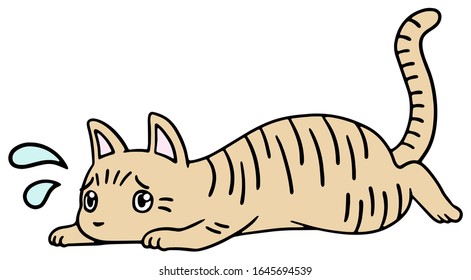 Vector illustration of orange tabby cat with troubled face