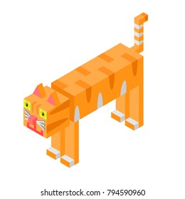 A vector illustration of an orange tabby cat in box style on white background