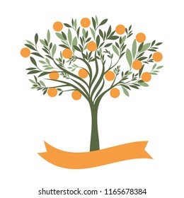 Vector illustration of orange tree with blank label on white background