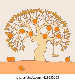 vector illustration of orange tree  with oranges