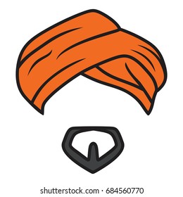 Vector illustration orange turban headdress and mustache beard