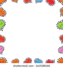 Vector illustration. Illustration in orange, white and black colors. Doodle frame. Seamless pattern.