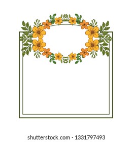 Vector illustration orange wreath frame with greeting card decor hand drawn