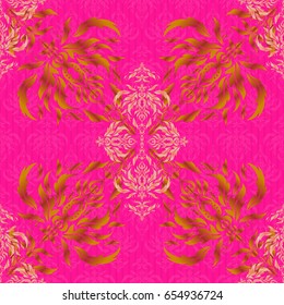 Vector illustration. Orange, yellow and red vintage baroque ornament. Decorative design element filigree calligraphy. Retro seamless pattern antique style acanthus.