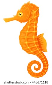 Vector illustration of an orange and yellow seahorse.