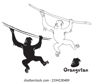 Vector illustration of Orangutan and Orangutan logo. Creative drawing designs concept.