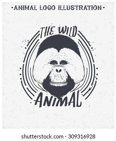 Vector illustration. Orangutan vector poster. Retro vector design graphic element, emblem, identity, logotype, poster. T-shirt graphics
