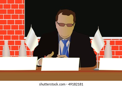 Vector illustration of orator at the conference