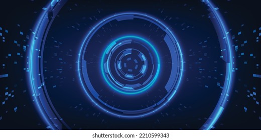 Vector illustration of orbit glowing blue with hi-tech HUD and particle forward motion represent to speed of digital data in communication innovation technology of the future.