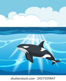 Vector illustration of an orca in blue waters.