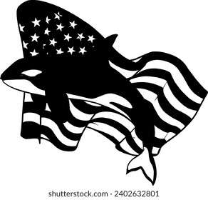 vector illustration of Orca Killer Whale with usa flag on white background
