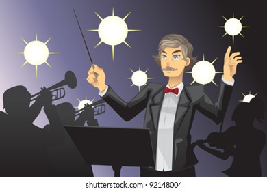 A vector illustration of an orchestra conductor
