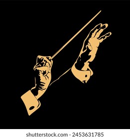 Vector illustration of orchestra conductor's hands. Silhouette in backlight. Without artificial intelligence
