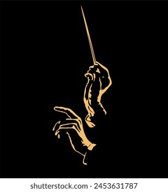 Vector illustration of orchestra conductor's hands. Silhouette in backlight. Without artificial intelligence
