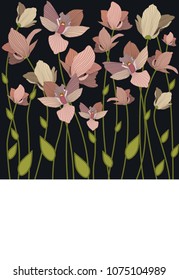 Vector illustration with orchids. For Wallpaper, cards, seamless patterns.