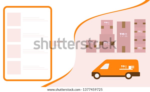 Vector illustration
with order goods online. Warehouse, delivery. Cargo Delivery.
Online store. 
Shopping.