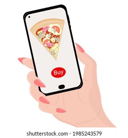 Vector illustration of ordering pizza online, online shopping, pizza