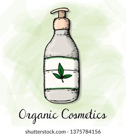 Vector Illustration of Organic Cosmetics Bottle Sketch Style