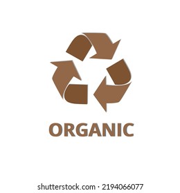 Vector illustration of organic material recycling symbol in brown color, flat design, vector icon.