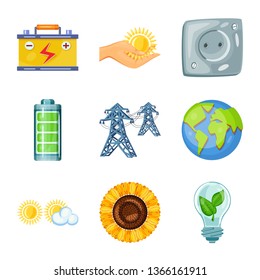Vector illustration of  and organic  sign. Collection of  and Solar stock vector illustration.