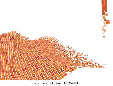 Vector illustration of organic wave surface made of orange squares