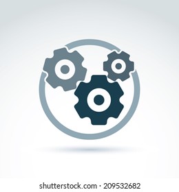 Vector illustration of an organization system, strategy concept. Cog-wheels and gears placed in a circle, service icon. Business and manufacturing process theme. 