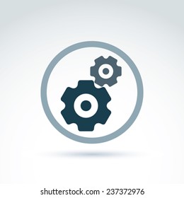 Vector Illustration Of An Organization System, Strategy Concept. Cog-wheels And Gears Placed In A Circle, Service Icon. Business And Manufacturing Process Theme. 