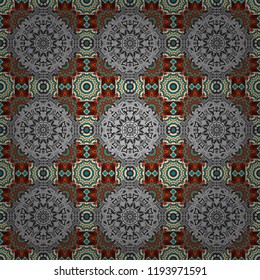 Vector illustration. Orient popular style. Abstract blurred paisley orange, blue and yellow ornament. Sloping seamless colorful ornament for design and backgrounds. Textured seamless pattern.