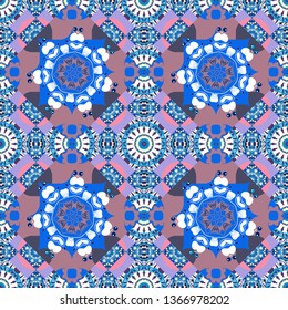 Vector illustration. Orient popular style. Sloping seamless colorful ornament for design and backgrounds. Abstract blurred paisley blue, white and pink ornament. Textured seamless pattern.